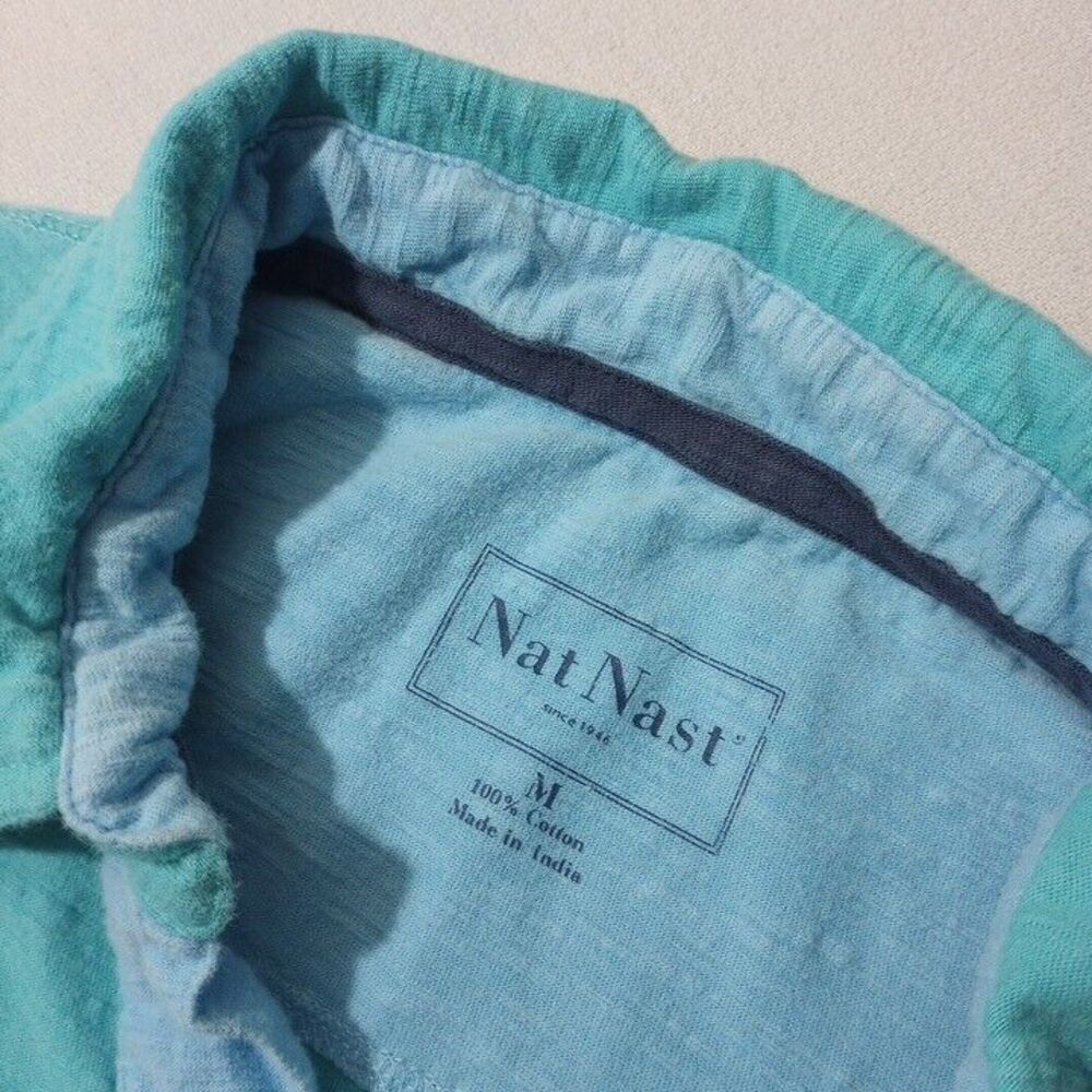 Nat Nast Men's Medium Buttonless Polo Shirt Light Blue Short Sleeve 100% Cotton - Picture 4 of 7